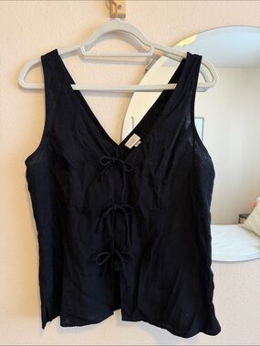 Black Tie-Front Linen Blend Tank Top A New Day